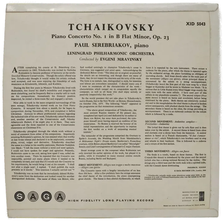 Vinyl LP - Tchaikovsky, Serebrakov - Piano Cocerto No. 1 in B Flat Minor, Op. 23 - Bild 2