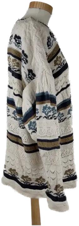 Pullover langarm mit Rundhalsausschnitt, gestrickt mit verschiedenen Mustern, beige/blau/braun, Größe XL (geschätzt) - Bild 2