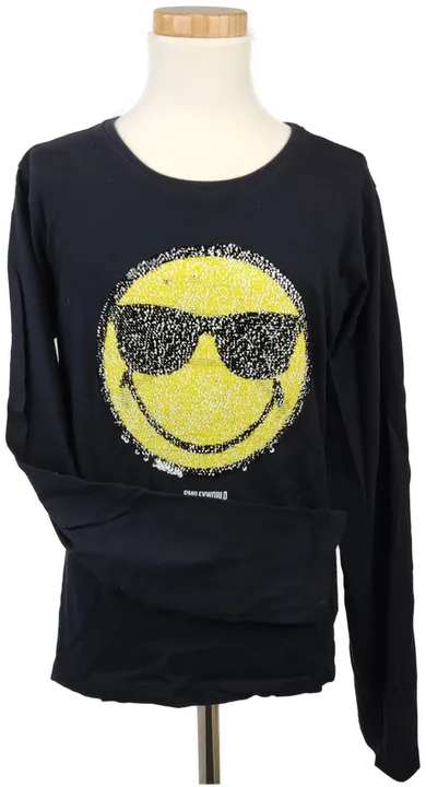 H&M Kinderlangarmshirt schwarz, Smileypailetteaufdruck - 158/164 - Bild 1