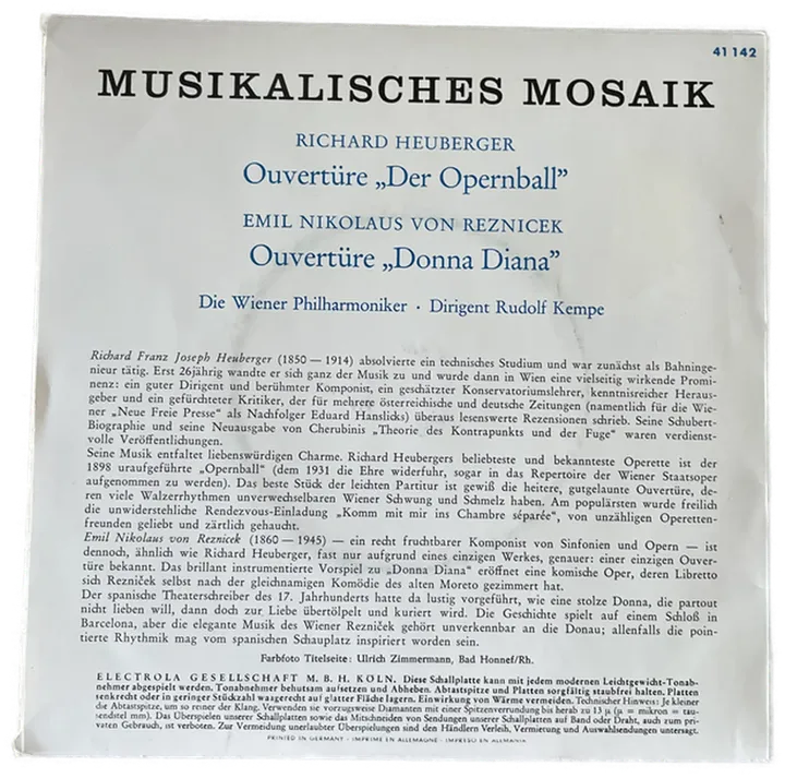 Singles Schallplatte - Musikalisches Mosaik - Richard Heuberger - OUVERTÜRE - Der Opernball - Bild 2