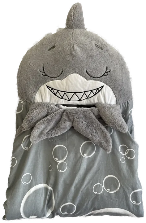 Happy Nappers Hai- flauschiger Kinderschlafsack und Kissen (2 in 1) grau | Large 6-12 Jahre  - Bild 3