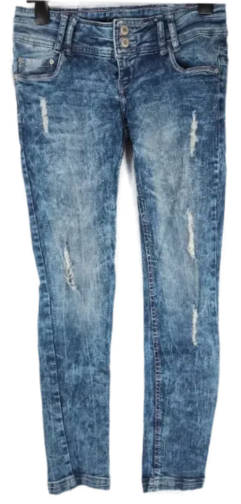 Jeans 'Tally Weijl', lang mit Taschen, blaumeliert mit Ausfransung, Größe 40 - Bild 1
