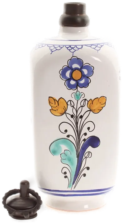 Vintage Keramikflasche von 1960 | Handbemalt | Studiokeramik T.K. | Florales Dekor & Stöpsel - Bild 1