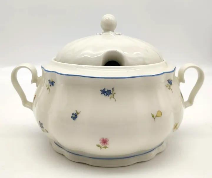 Seltmann Weiden- Suppenschüssel mit Deckel 2,15 l Streublume blauer Rand - Bild 2