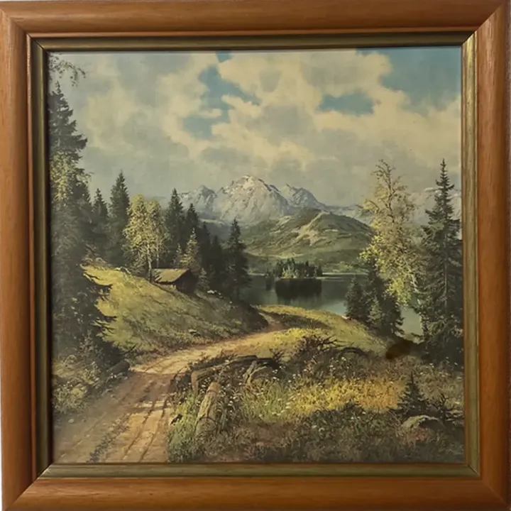 Vintage Ölgemälde - Wald mit Berg  - Bild 1