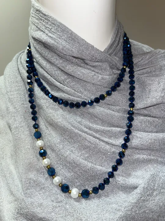 Blaue Halskette Modeschmuck mit Magnetverschluss 98cm - Bild 3