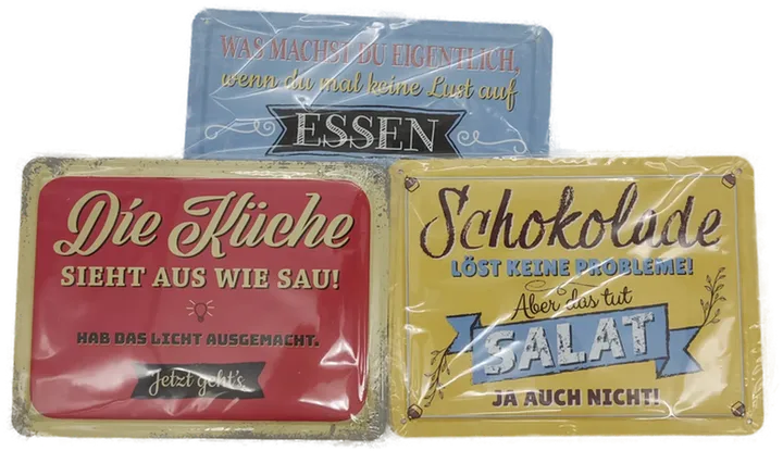 3 Stück Metallschilder, verschiede Redensarten, Wanddeko, 20x15 cm - Bild 1