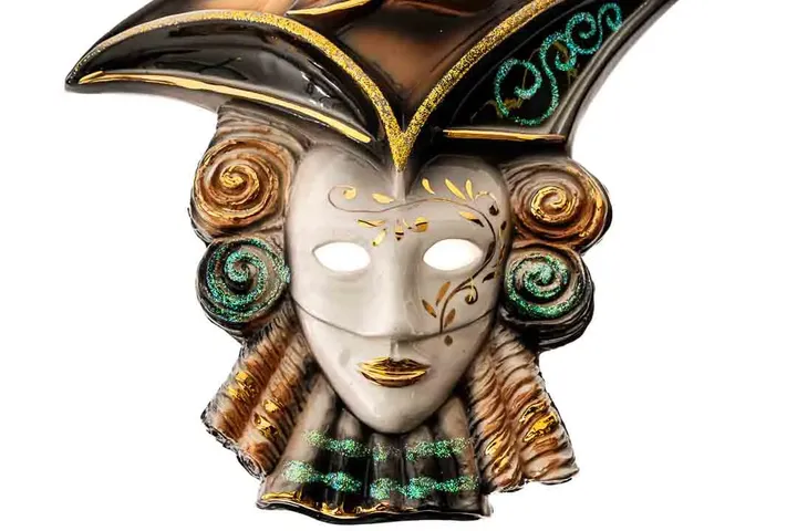 Wandschmuck Venezianische Porzellan Maske Braun/Grün/Weiß/Gold  - Bild 2