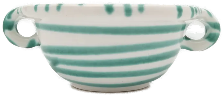 Gmundner Keramik Schüssel mit Henkel grün/ weiß  - Bild 1