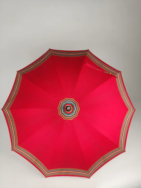 Vintage-Sonnenschirm / Damenschirm - rot mit bunten Streifen - Bild 1