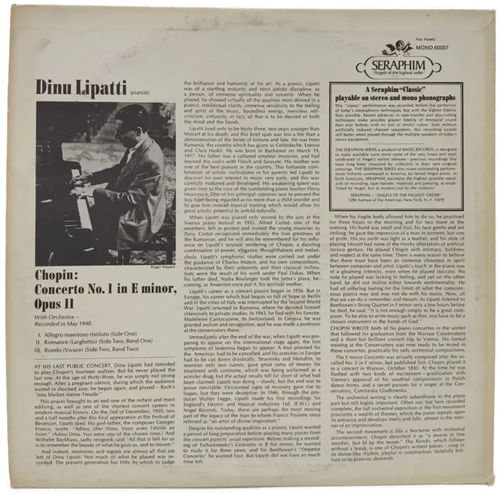 Vinyl LP - Dinu Lipatti - Chopin, Concerto No. 1 in E Minor - Bild 2