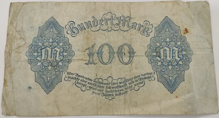  Alter Geldschein 100 Mark Reichsbanknote Reichsbankdirektorium Berlin 1922 zirkuliert 3/4 - Bild 2