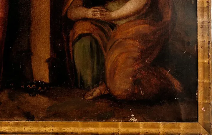 Sakral-Gemälde auf Leinwand im Holzrahmen Kreuzigung Christi - Bild 2