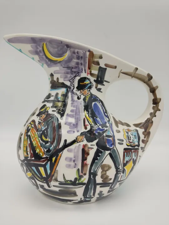 Italienische Mid-Century Keramik Wasserkrug von Sam Repubblica di San Marino, Handbemalt - Bild 3