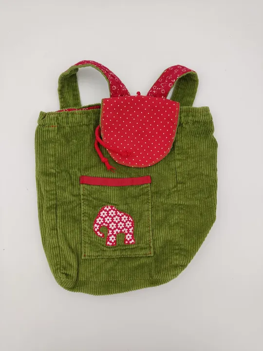 DIY Kinder Rucksack aus Cord grün/rot - 31cm x 29cm  - Bild 2