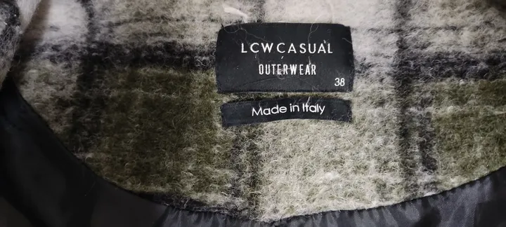 LCW Casual Outerware Damenmantel mit Wollanteil in olivgrün-weiß kariert, Größe 38 - Bild 4