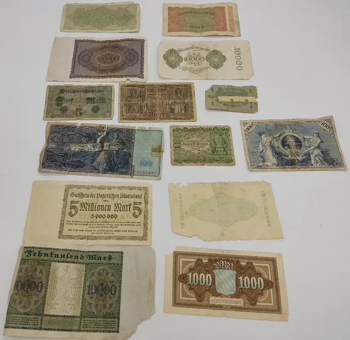 Alter Geldschein Konvolut 14 Stück Mark Kronen um 1920 in schlechten Zustand - Bild 2