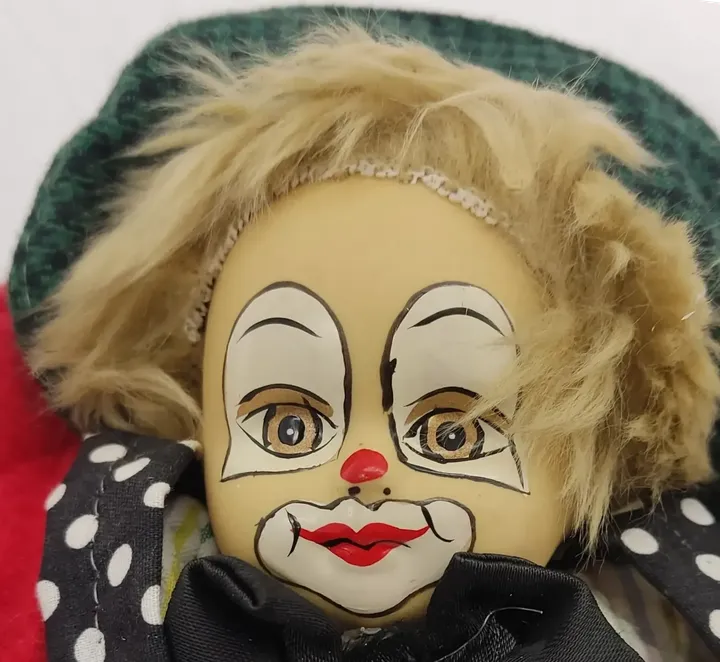 Puppe Clown Porzellankopf mit Stoffkörper Sammlerstück 70/80er  - Bild 2