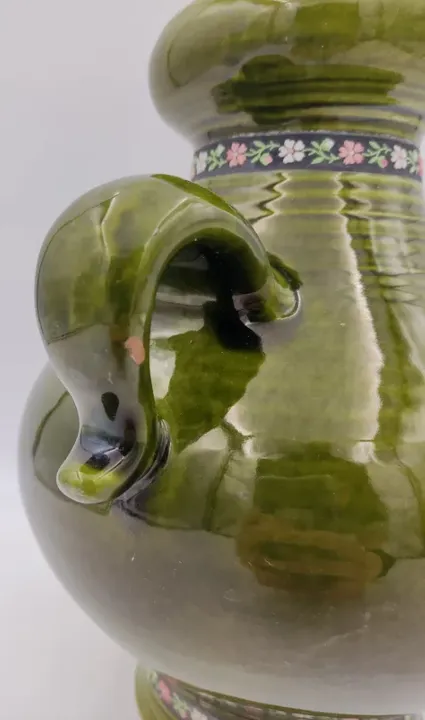 bauchige Vase/ Krug grün mit Stoffband  - Bild 3