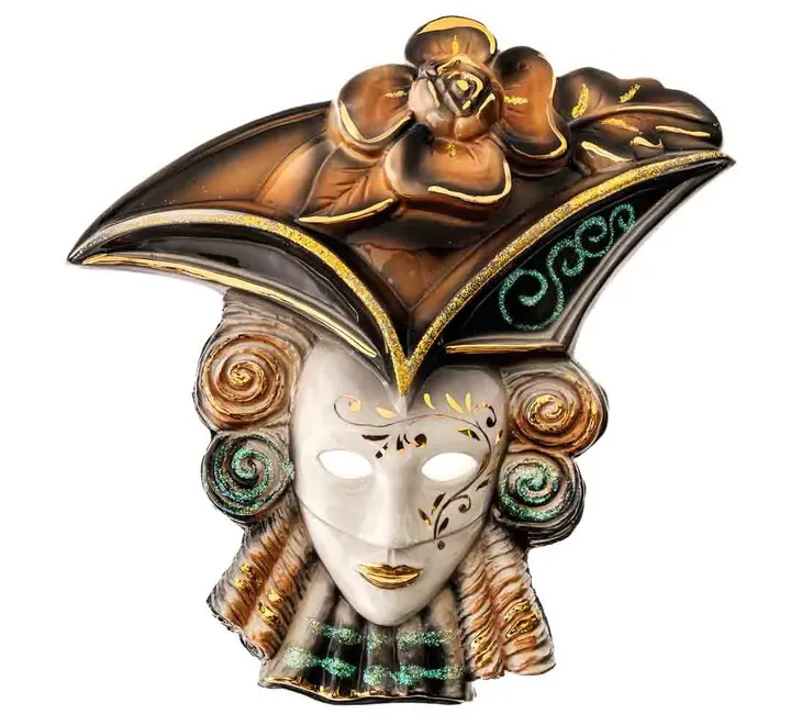 Wandschmuck Venezianische Porzellan Maske Braun/Grün/Weiß/Gold  - Bild 1