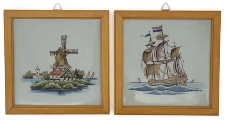 Makkum Tichelaar handbemalte Fliesen im Rahmen aus Niederland - 2er Set - Bild 1