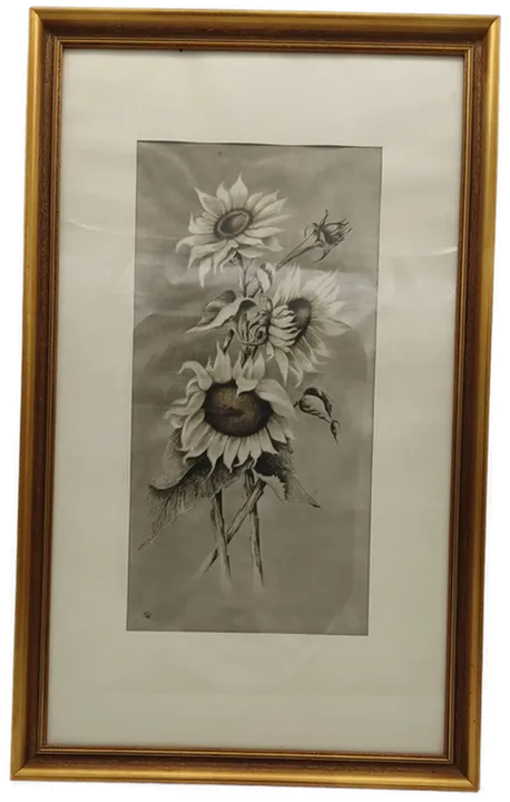 Seidenbild Motiv Sonnenblumen inkl Bilderrahmen - Bild 1