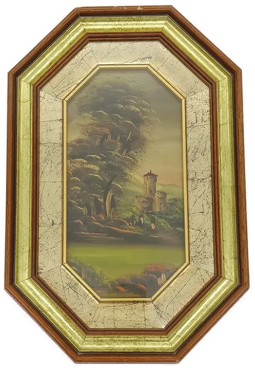 2 Landschaftsbilder auf Kupfer im achteckigen Rahmen, unsigniert - Bild 2