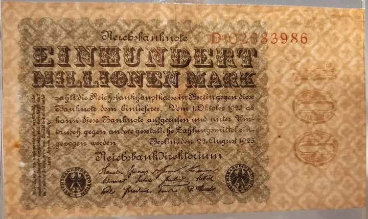  Alter Geldschein 100 Millionen Mark Reichsbanknote Reichsbankdirektorium Berlin 1923 zirkuliert 3 - Bild 3