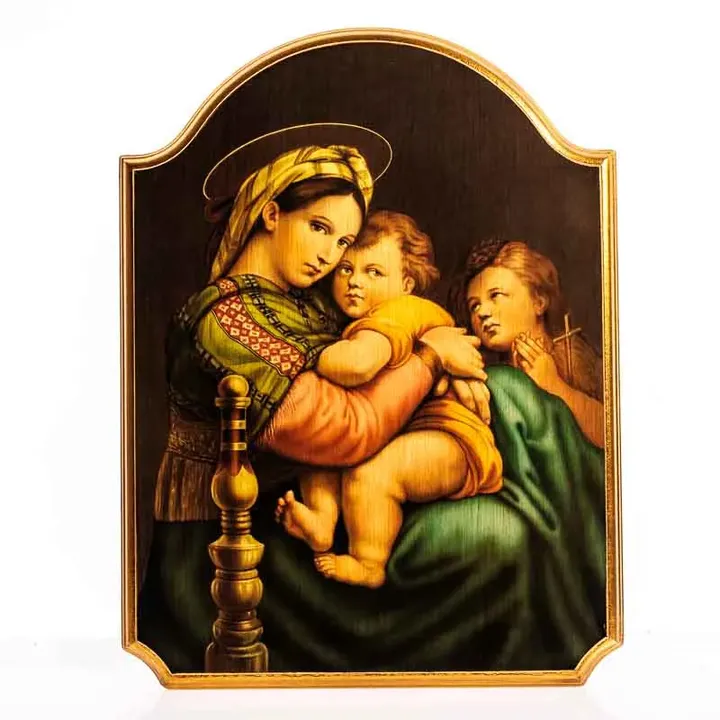 Madonna mit zwei Kindern Holztafel Holzbild sakrale Kunst - Bild 1