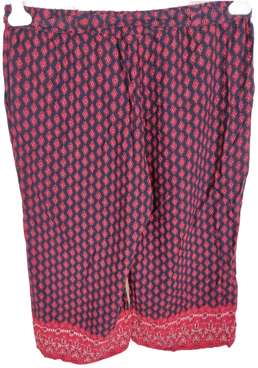 Hose, Dreiviertel mit Gummizugbund und Gürtel, schwarz/rot gemustert mit Taschen, Größe L (geschätzt) - Bild 1