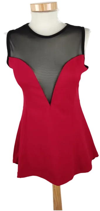 Damen Longshirt, Rot mit schwarzem Tüll-Einsatz, Gr. S - Bild 1