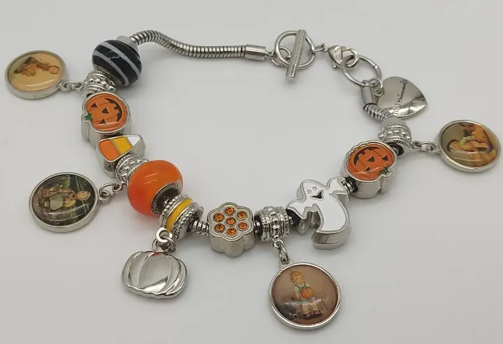 Damen Armband mit Herbst/Halloween-Anhängern, Modeschmuk silber orange - Bild 3