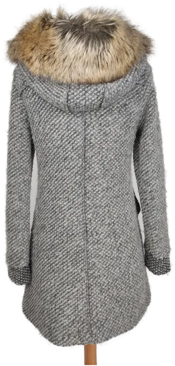 Fred Mello Damen Kapuzenstrickjacke mit Pelzkragen grau - M/38 - Bild 2