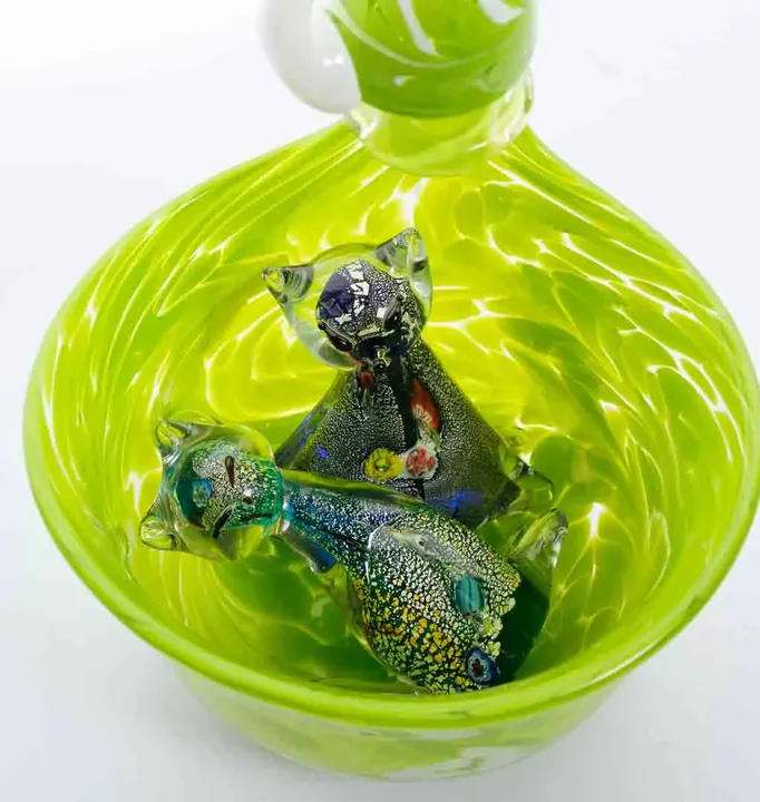 Handgefertigte Glas-Katzenfiguren – Buntes Set mit Schale, Murano-Stil - Bild 3