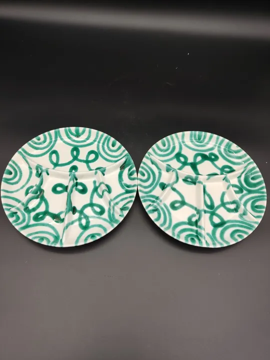 2x Gmundner Keramik Snackteller grüngeflammt (Durchmesser 23cm) - Bild 1