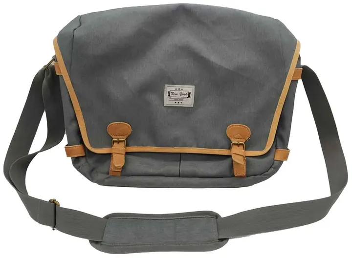 New York Laptop-Tasche grau mit hellbraunen Leder-Laschen - Bild 1