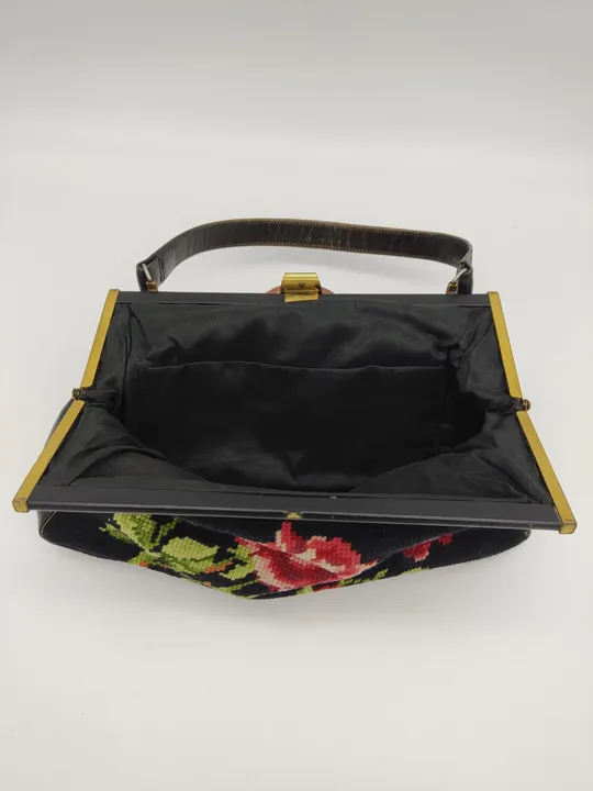 Handtasche mit Henkel, Blumenstickerei,schwarz - Bild 2