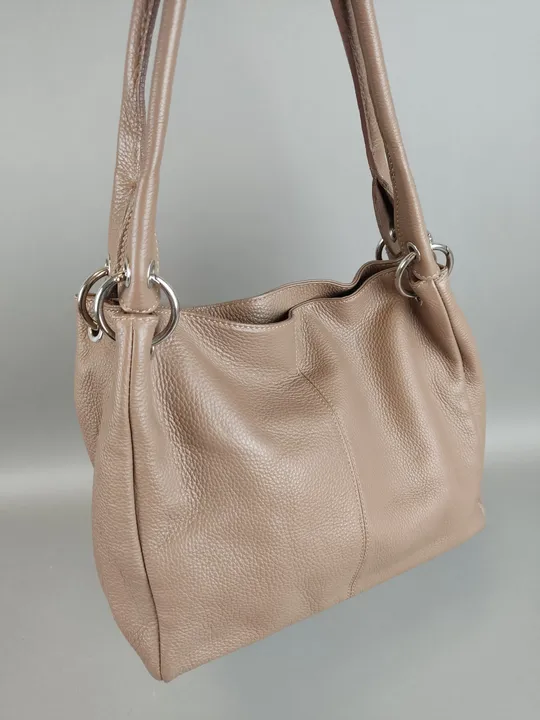 Handtasche aus Leder - taupe - Bild 3