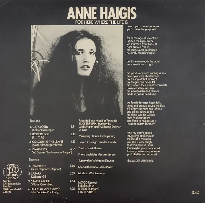 Langspielplatte - Anne Haigis - For Here Where The Life Is - Bild 2