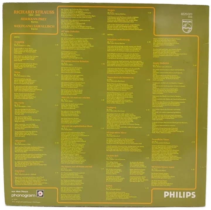 Vinyl LP - Hermann Prey - Singt Lieder von Richard Strauss - Bild 2