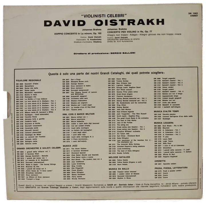 Vinyl LP - David Oistrakh, Johannes Brahms  - Violinisti Celebri  - Bild 2