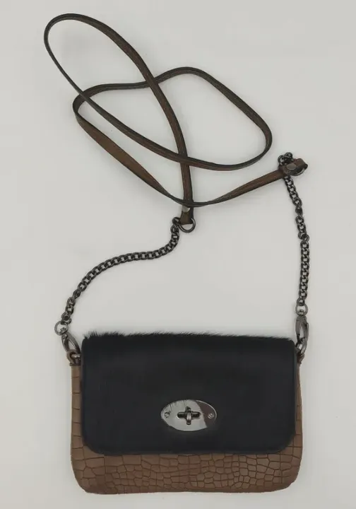 Damen Umhängetasche mit Kunstfell braun/schwarz  - Bild 1