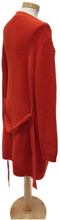 Lange Damen Strickweste mit Bindegürtel und Zopfmuster, Langarm, Orange, Gr. M - Bild 2