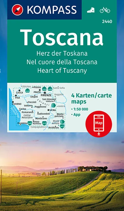 KOMPASS Wanderkarte 2440 Toscana, Herz der Toskana, Nel cuore della Toscana, Heart of Tuscany - Bild 2