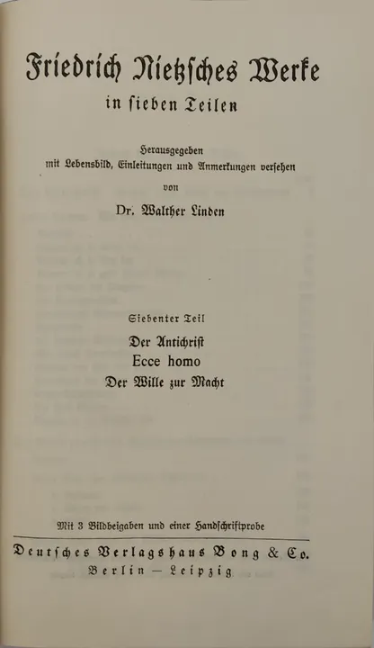 Friedrich Nietzsches Werke - 1931 - Herausgegeben von Dr. Walther Linden - Bild 5