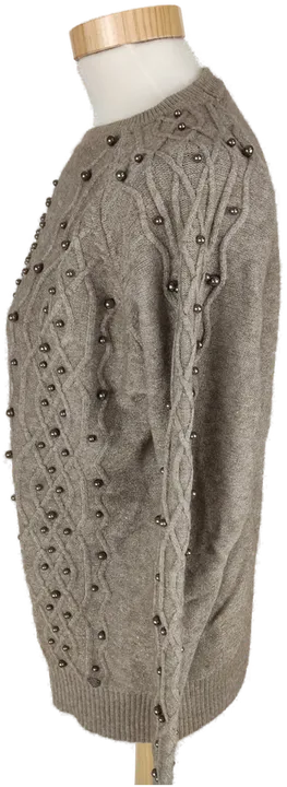 Pullover langarm mit Rundhalsausschnitt, braun mit Perlen, Größe 38 (geschätzt) - Bild 3