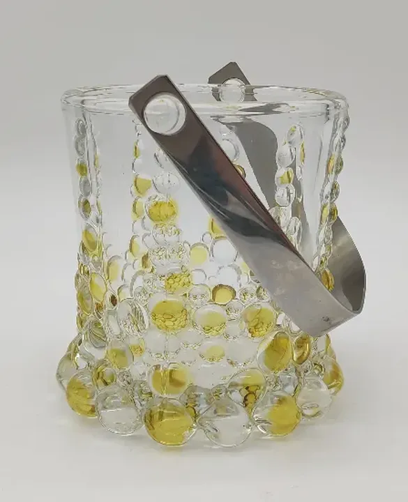 Glasbehätlnis mit gelb/weißen Kügelchen  - Bild 2