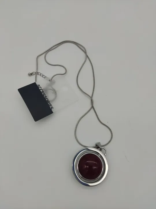 Halskette mit rotem, runden Anhänger, Größe ca. 36 cm lang - Bild 1