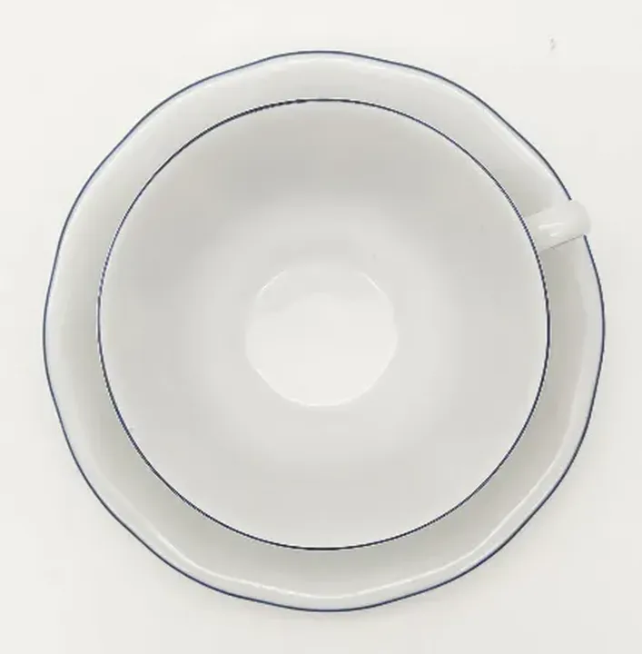 Porzellan Teetasse mit Unterteller weiß/ blau  - Bild 4