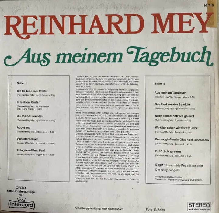 Schallplatte Reinhard Mey – Aus meinem Tagebuch 92710 - Bild 2